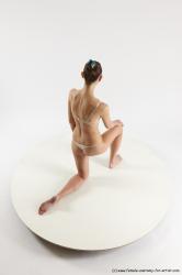 Underwear Woman White Kneeling poses - ALL Athletic Kneeling poses - on one knee long brown Multi angle poses Academic